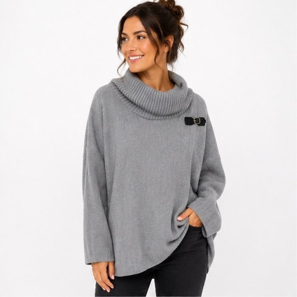 Prophecy Women's Gray Cowl Neck Buckle Sweater XL